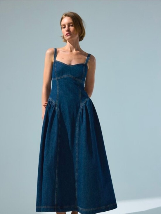 H&M Dresses & Skirts - Sz S New H&M Dark Blue Denim Midi Dress with Slim Straps